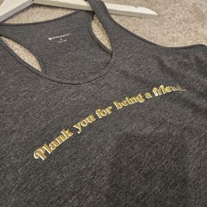 Pure Barre Gray and Gold Racerback Tank Top